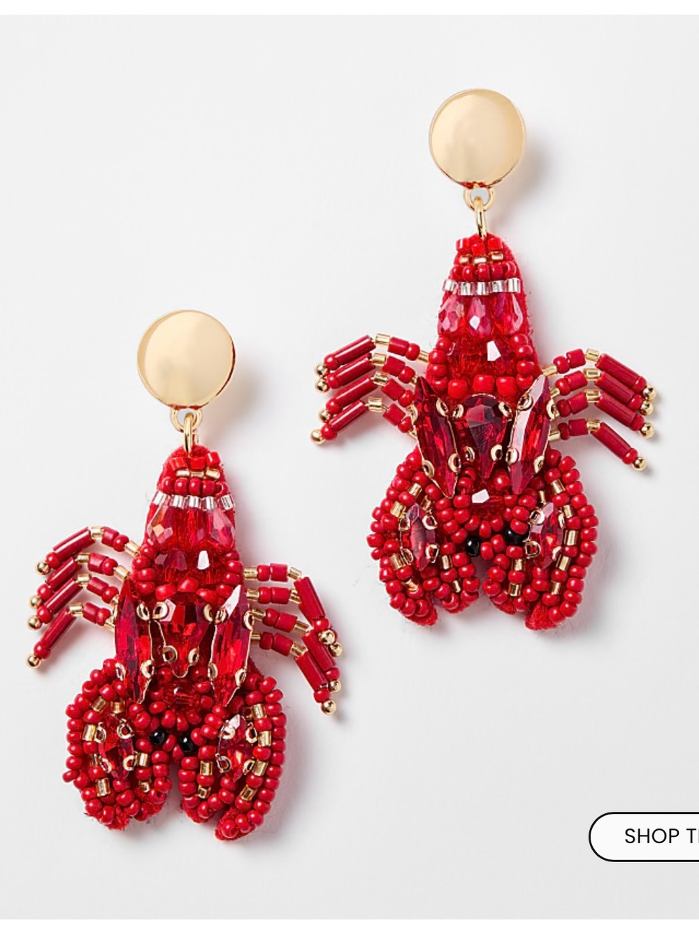 LOFT Red Beaded Lobster Statement Earrings with Gold Accents